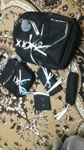 Fashionable & Cute Chain USB Backpack 5 pieces/set in Black & White photo review