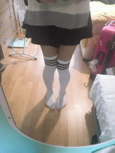 Elegant and Stretchy High Knee Socks with White Stripes photo review