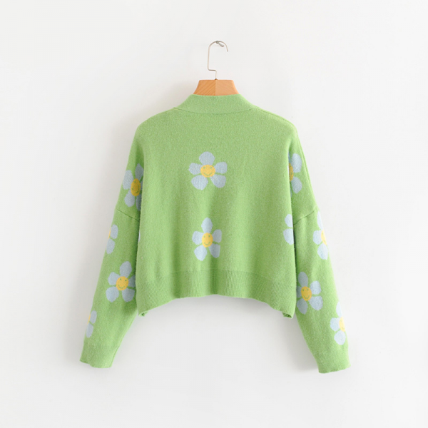 Cute Light Green Floral Sweater - PokeKawa