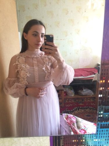 Stand-Neck Long-Sleeved Lace Dress photo review
