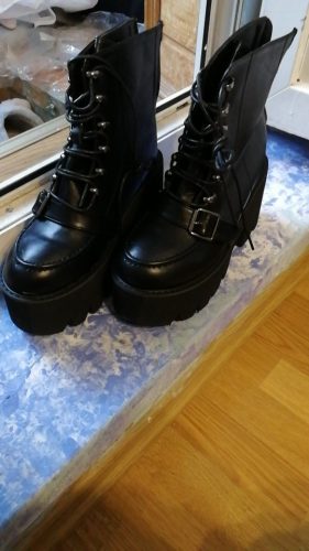 Black Lace up High Heel Boots photo review