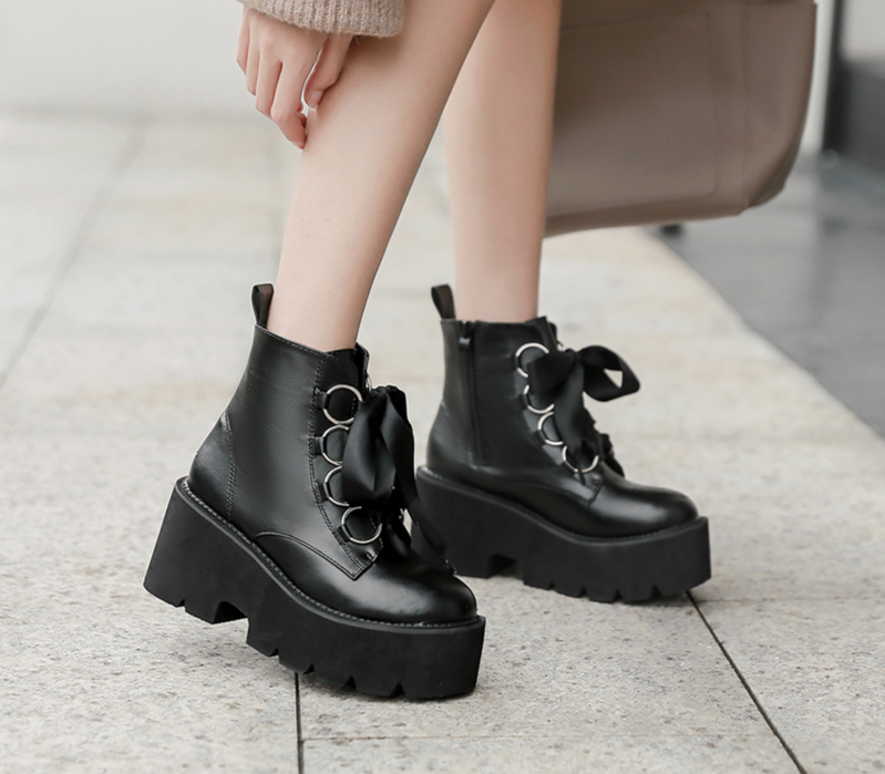 Ankle Boots Round Toe Lace-up Platform Boots