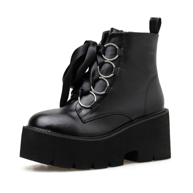 Ankle Boots Round Toe Lace-up Platform Boots