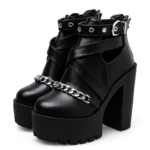 Zipper Square High Heel Ankle Boots