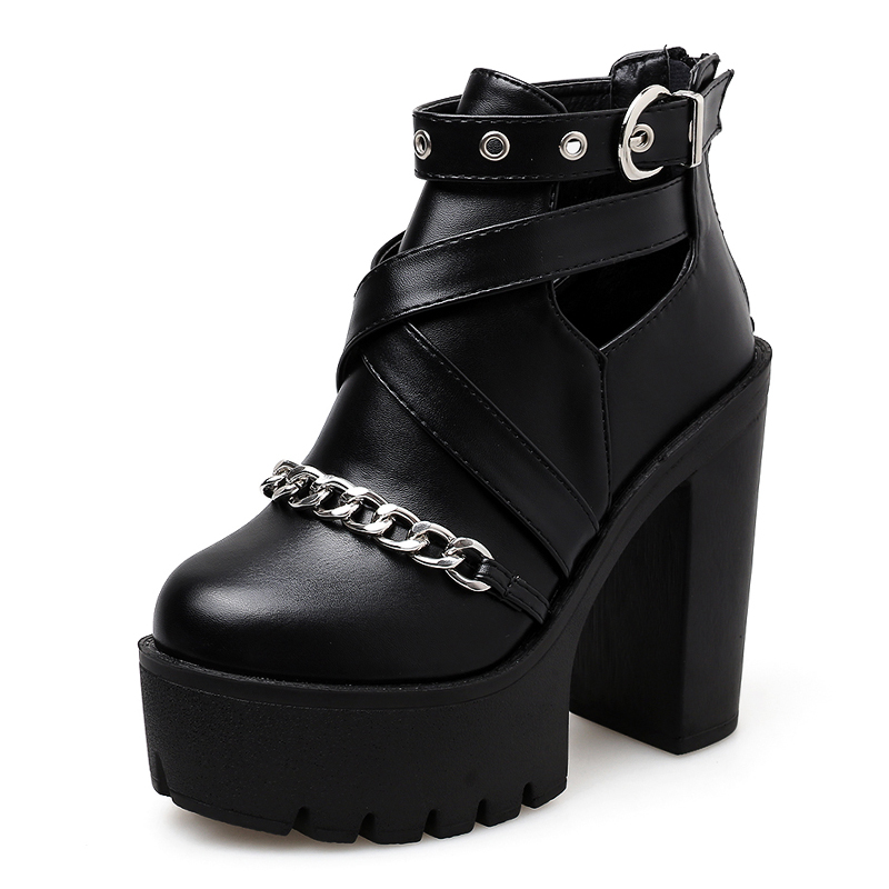Zipper Square High Heel Ankle Boots