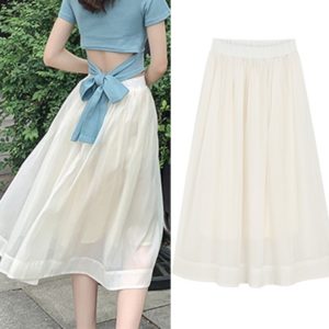 High Waist Elastic Skirt Pure Color Tulle Skirt
