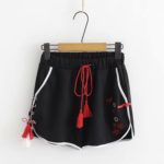 SAKURA EMBROIDERY TASSELS LACE UP SHORTS