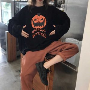 Stylish Long Sleeve Halloween Pumpkin Baggy Sweatshirt