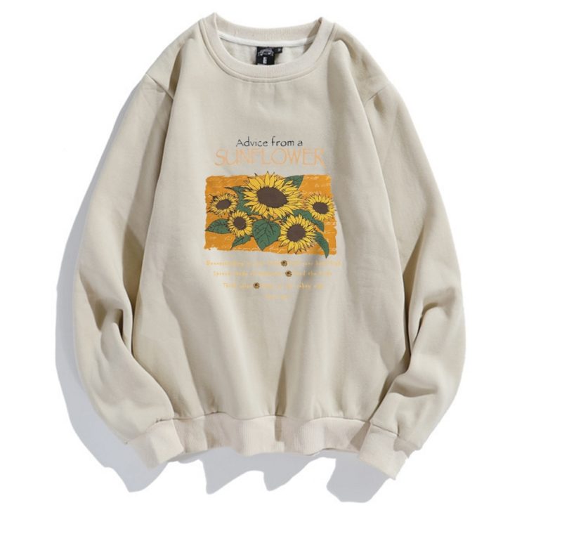 Cute Japanese Sunflower Print O-neck Sweatshirt