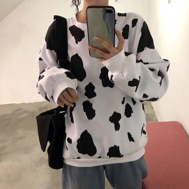 Kawaii Long Sleeve Cow Milk Sweatshirt