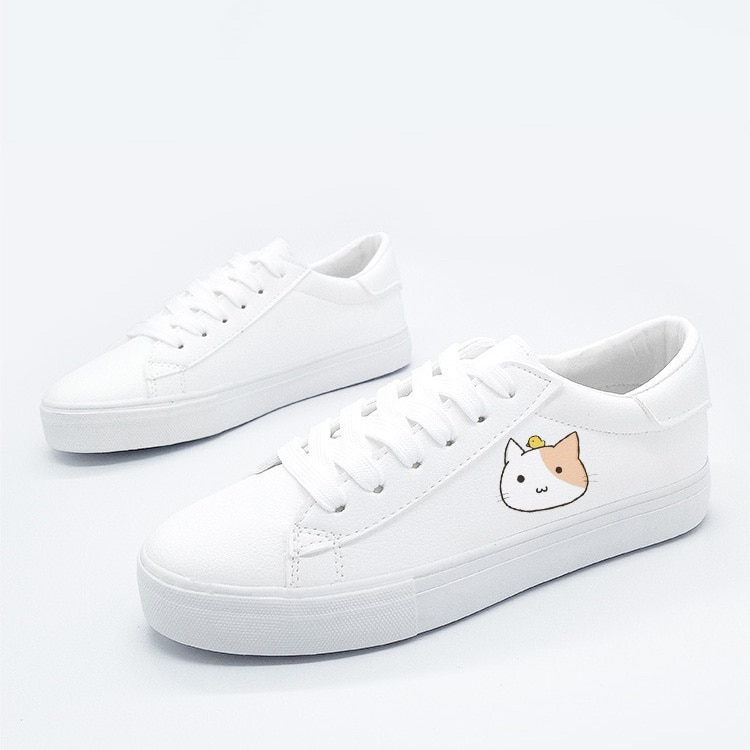 Bunny Kitty Print Casual Shoes PU Slip-on Classic White