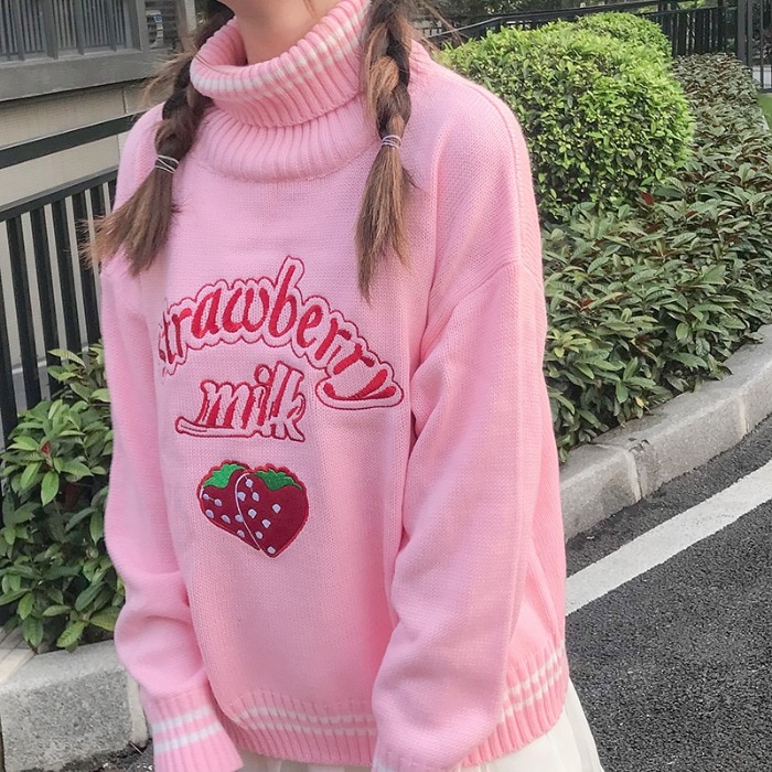 Cute Strawberry Milk Embroidered Sweater