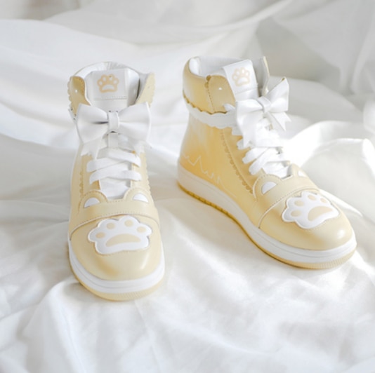 Cat Claw Bow Sneakers Love Heart Buckle Lolita High Top Shoes