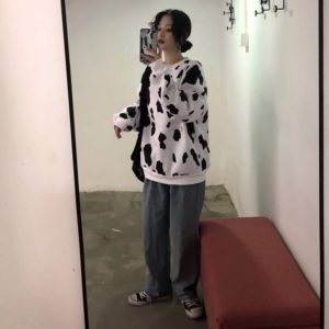 Kawaii Long Sleeve Cow Milk Sweatshirt