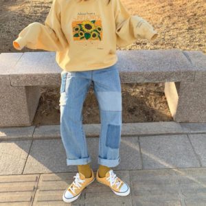 Cute Japanese Sunflower Print O-neck Sweatshirt