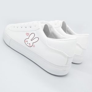 Bunny Kitty Print Casual Shoes PU Slip-on Classic White