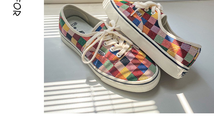 Candy Color Plaid Pearl Bow Canvas Shoes