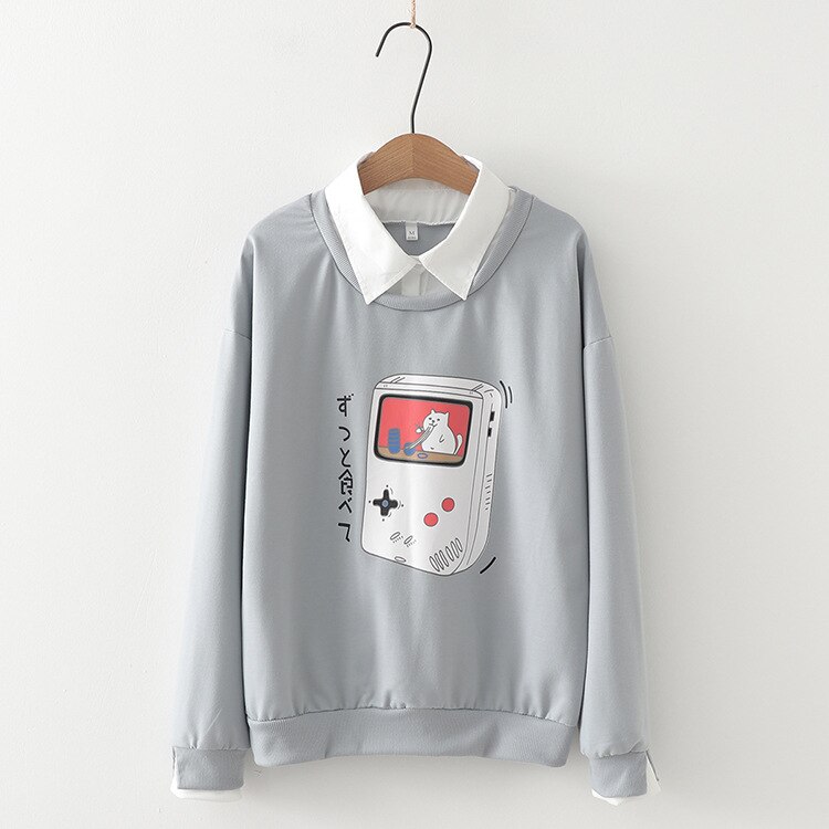 Game Console Print Fake Two-Piece Sweatshirt