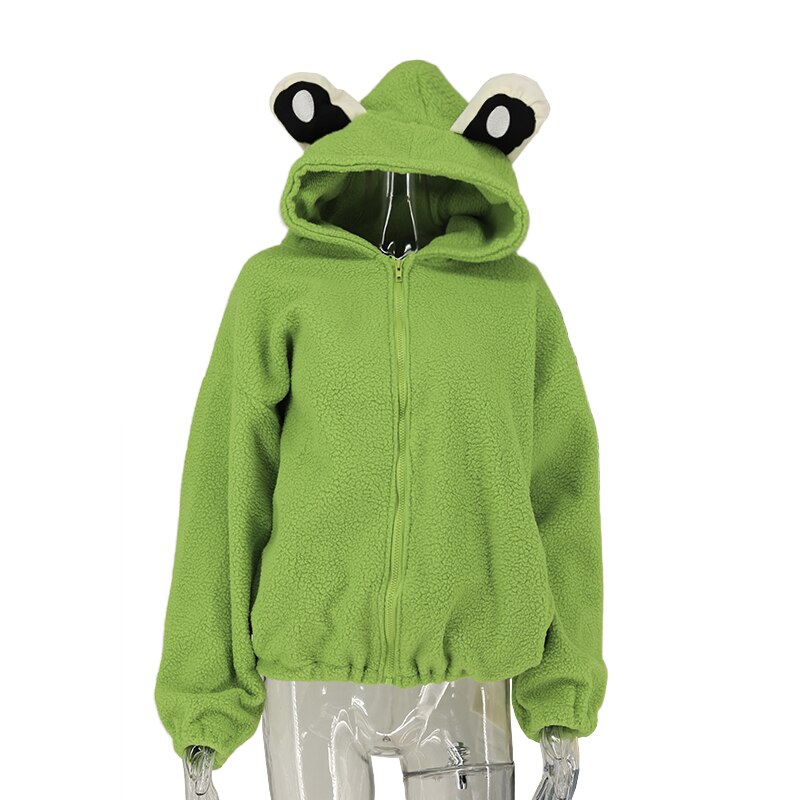 Frog Eyes Ears Button Loose Hoodie