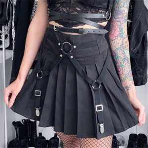 Gothic Black Pleated Mini Skirt