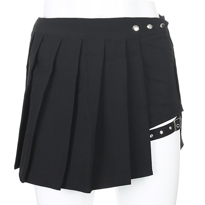 Goth Dark Sexy Gothic Women Mini Skirt High Waist Pleated Punk Grunge Black Summer Skirts 2020 Chic Irregular Rivet Streetwear