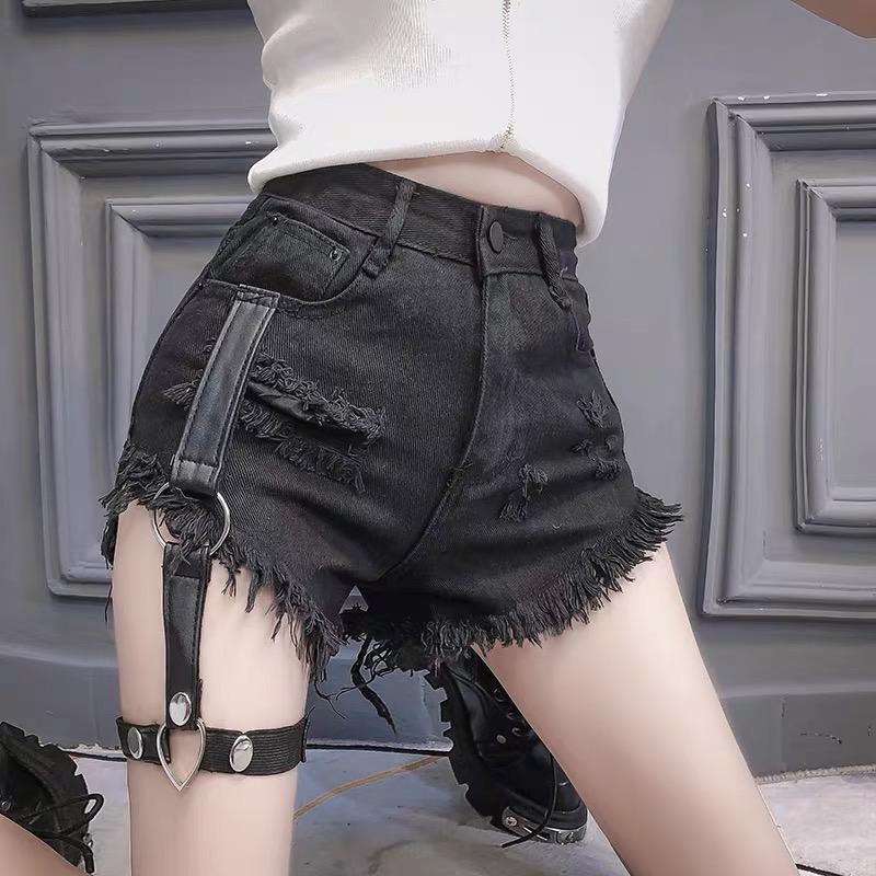 Sexy Ripped Denim Shorts with Pants Clip