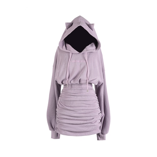 Cat Ears Letter Embroidery Drawstring Hoodie Dress