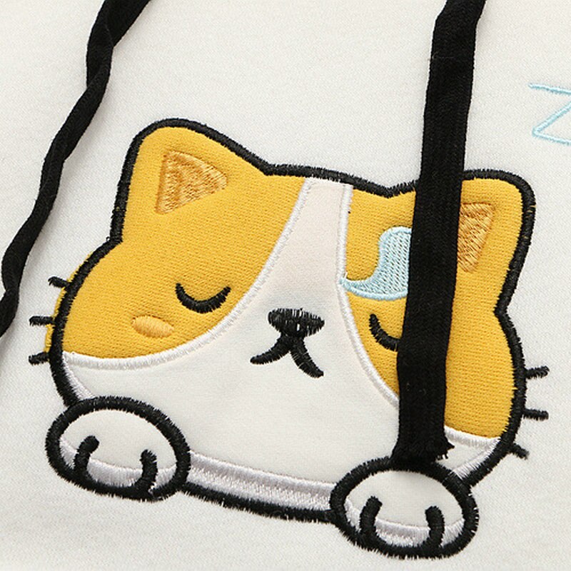 Sleeping Kitty Embroidery Hoodie