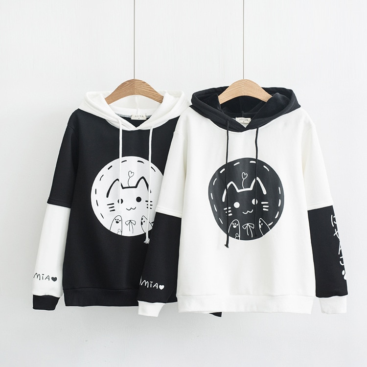 Cat Print Harajuku Warm Hooded Sweatshirt