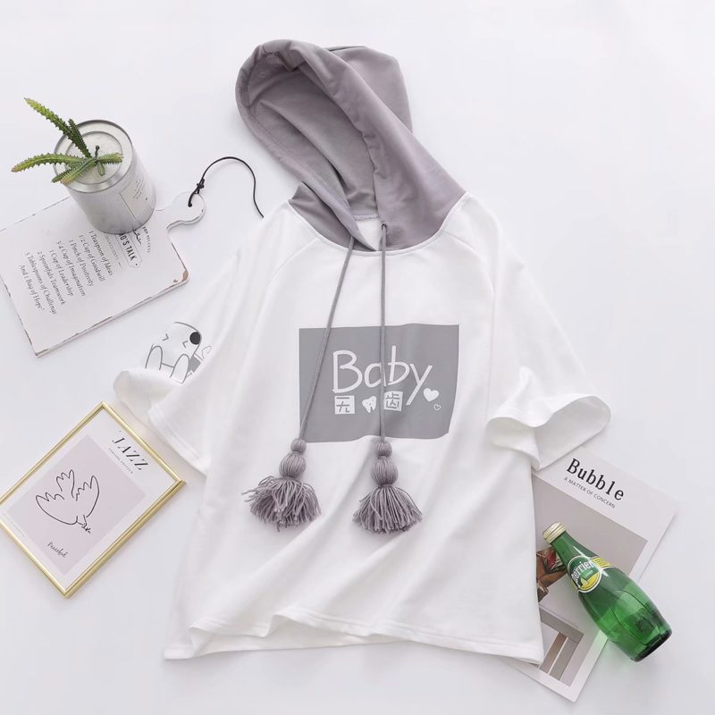 Cotton Baby Letter Print Striped Patchwork Hoodie