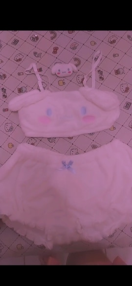 Japanese Puppy Bunny Ears Plush Embroidery Detachable Fuzzy Ball Pajamas Set photo review